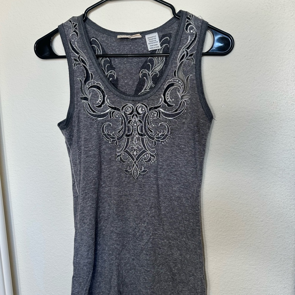Embellished Gray Tank Top